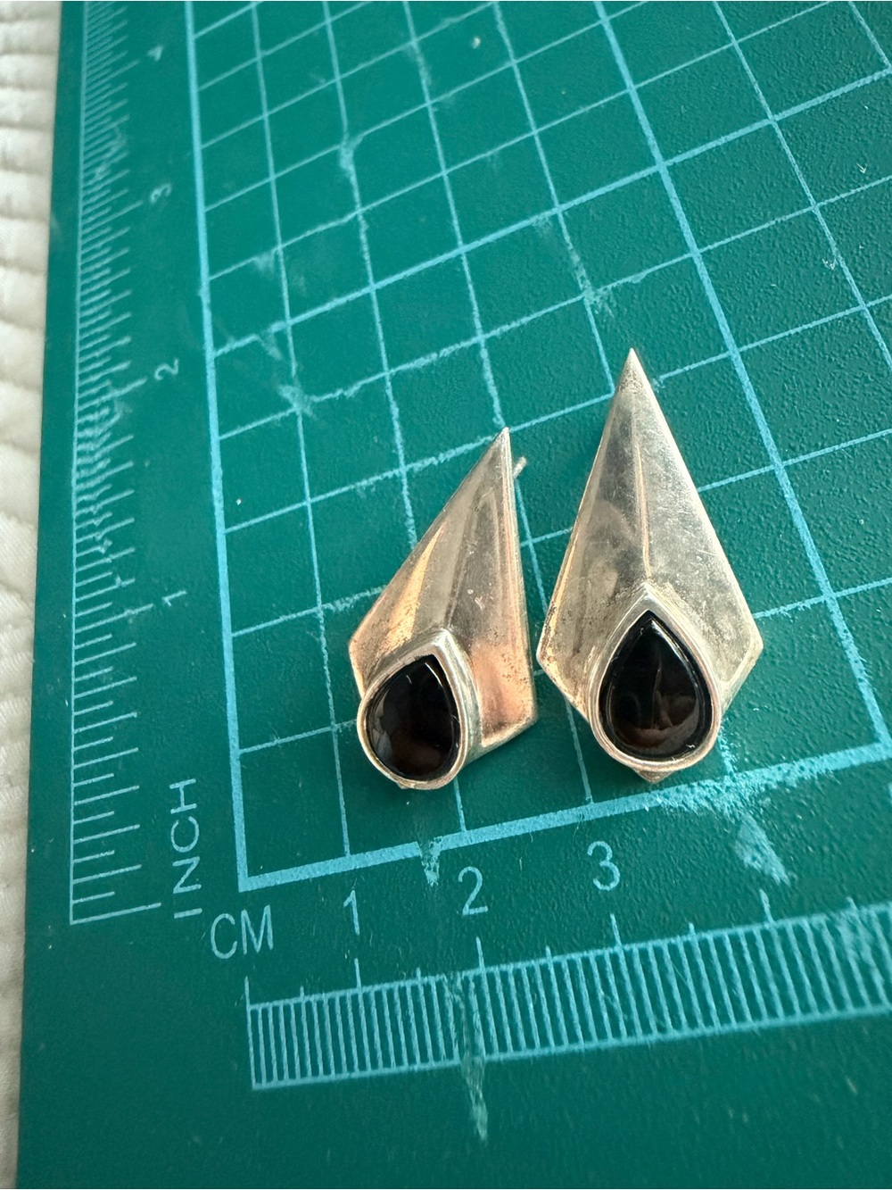 Sterling Silver Teardrop Black Onyx Earrings - Modern Geometric Design